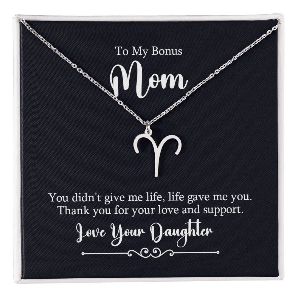 To My Bonus Mom Life Gave Me You Aries Zodiac Necklace Silver Tone Standard Box